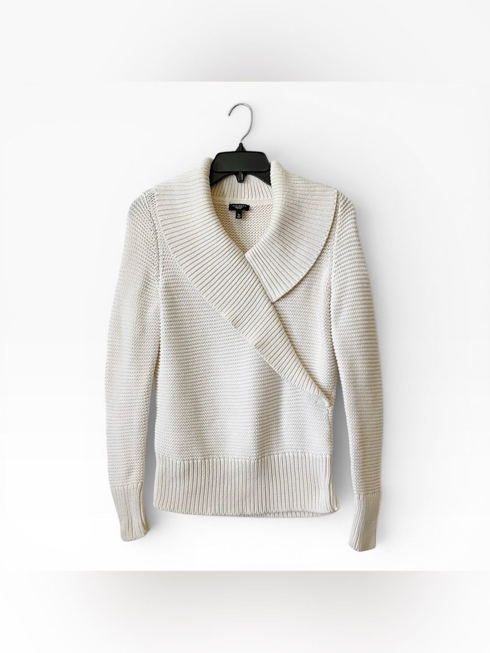 Talbots Petites Faux Wrap Sweater Womens Size SP Ivory Cotton Knit Pullover Cozy